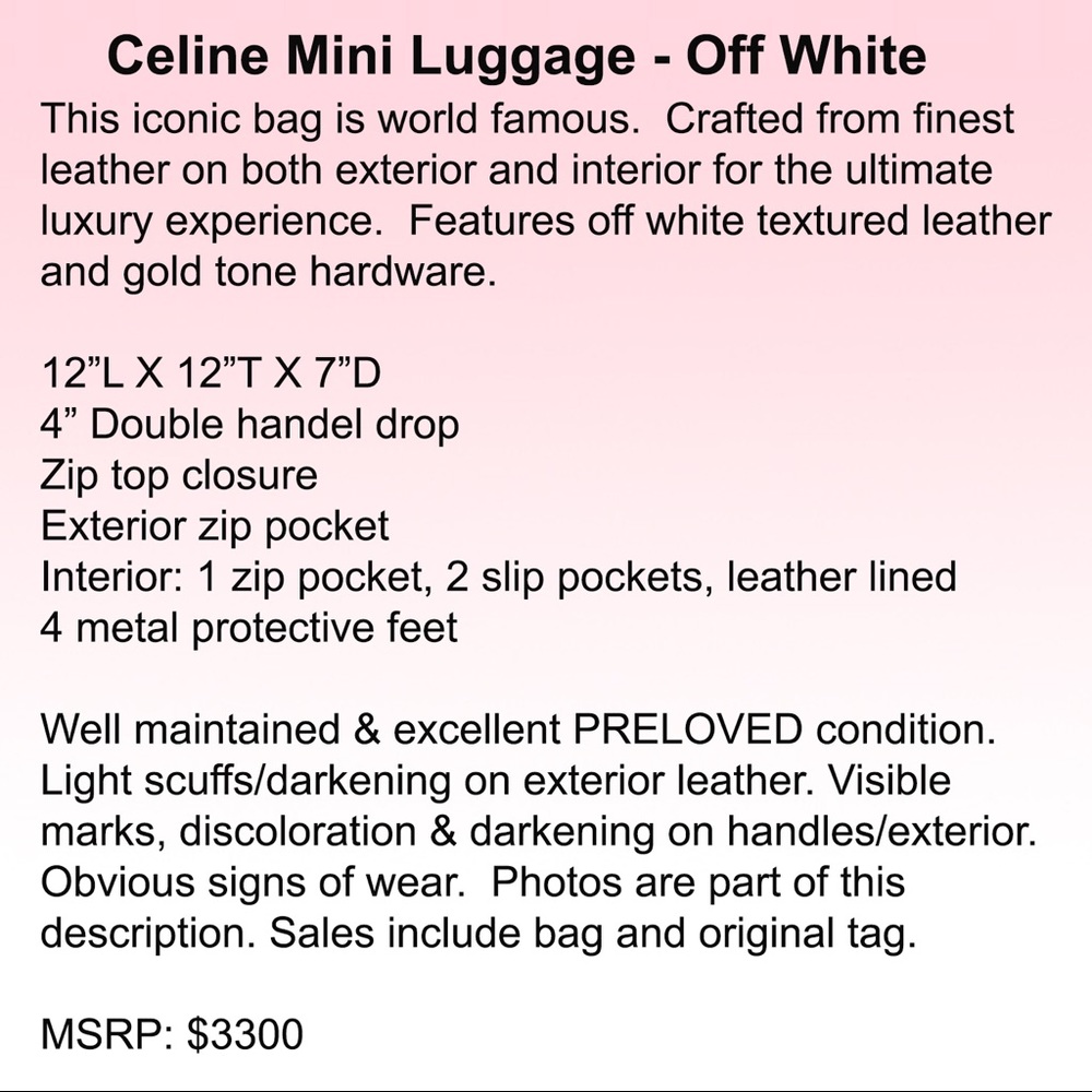 🌟HP🌟 Celine Mini Luggage - Off White - Picture 16 of 16